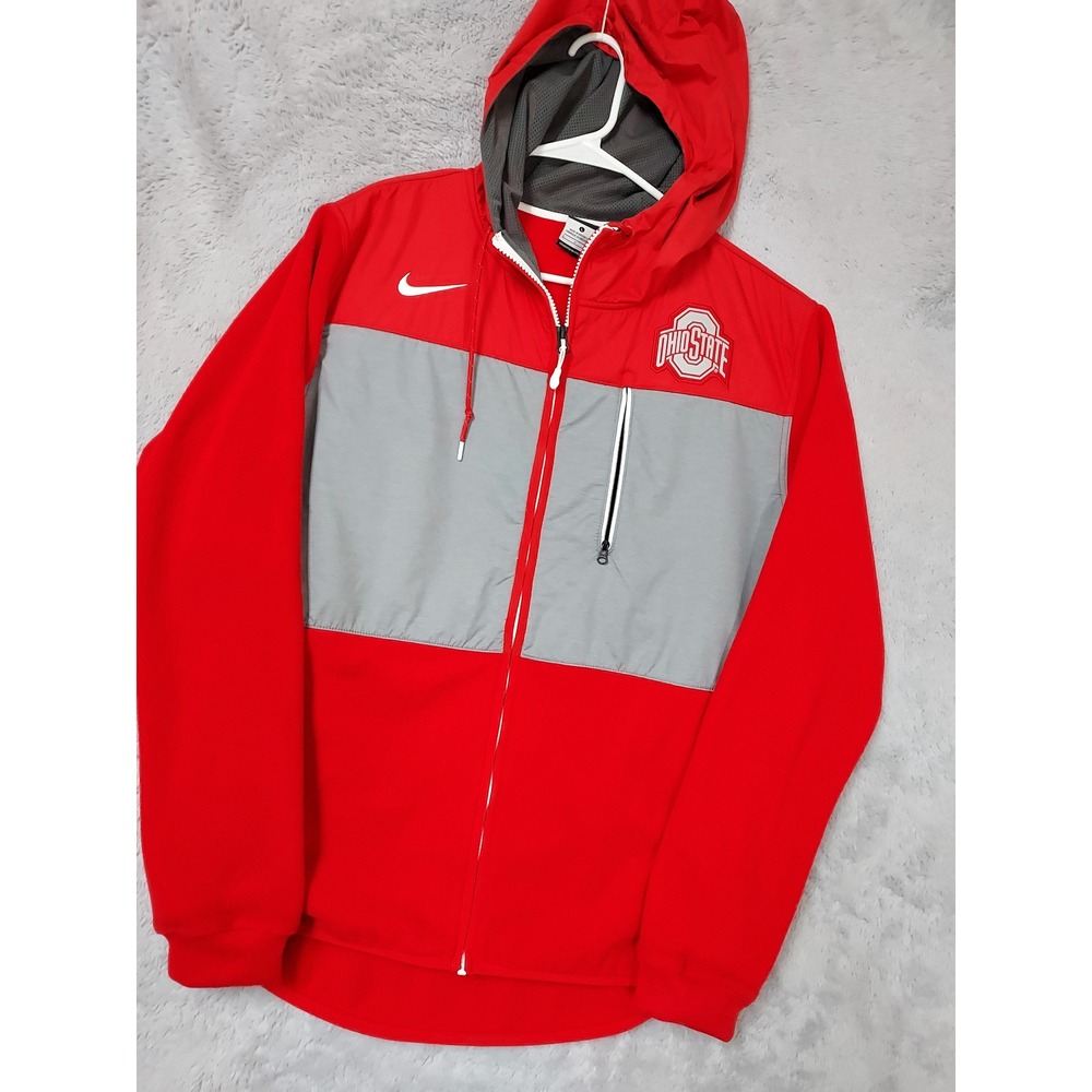 Ohio State Buckeyes Jacket Mens Large Nike Therma Fit Hoodie Red Gray Full Zip
